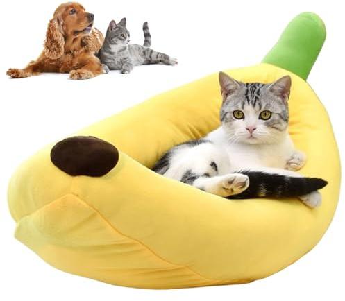 Pesoncarl Lit pour Chat, Jolis Lits pour Chat en Forme de Banane 23x13 Pouces, Doux et Confortable, Fournitures pour Animaux de Compagnie pour Chats, Chatons, Lapins, Petits Chiens, Jaune