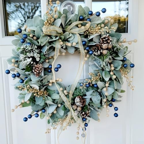 Corona de Navidad, corona artificial de frutas azules para verano, para colgar en la puerta, corona de piña, vid de Navidad, boda, coronas de invierno