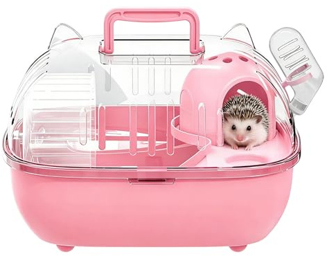 Transportbox für Hamster – Wanderkäfig mit transparenter Abdeckung, Reisekäfig für Hamster – für Kaninchen Nager und Eidechsen Transport kurze Reisen Autos Ausflüge und Picknicks