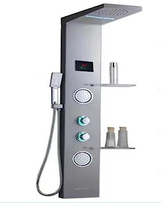 LED-ljus Duschpanel, Vattenfall Regn Digital Display Duschblandare Set, SPA Massage Jet Badrum Kolumn Blandare Duschsystem(Brushed Nickle 6001)