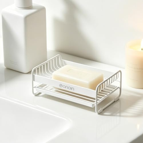 Seifenhalter mit Abtropfschale - 14x8.7x4.8cm Kohlenstoffstahl Seifenschale, Soap Holder, Schnell Trocknende Belüftete Seifenablage, Soap DishSeifenablage Waschbecken für Dusche Küchenspüle Badezimmer
