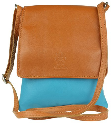Girly Handbags Sac bandoulière en cuir véritable Vera Pelle pour femme Sac messager Holiday Light Blue Tan