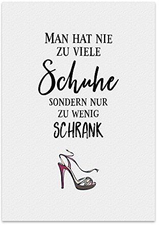 TypeStoff Kunstdruck, Poster mit Spruch – NIE ZU VIELE SCHUHE – Typografie-Bild auf hochwertigem Karton - Plakat, Druck, Print, Wandbild - KD-00242-M