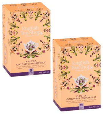 English Tea Shop® | Té Bianco Cocco e Frutto della Passione | Tè BIO Aromatizzato - 2 x 20 Tea Bags (80 Gr) | Tè Infuso con Cocco e Passion Fruit