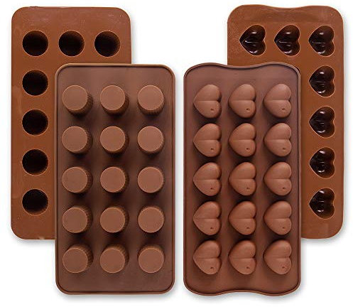 Cozihom Lot de 4 moules à chocolat en silicone pour chocolat, gelée, bonbons, bombes de graisse, collations cétogène, glaçons, tasses rondes et forme de cœur