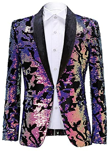 PYJTRL Herren-Blazer aus Samt mit Pailletten, Violett