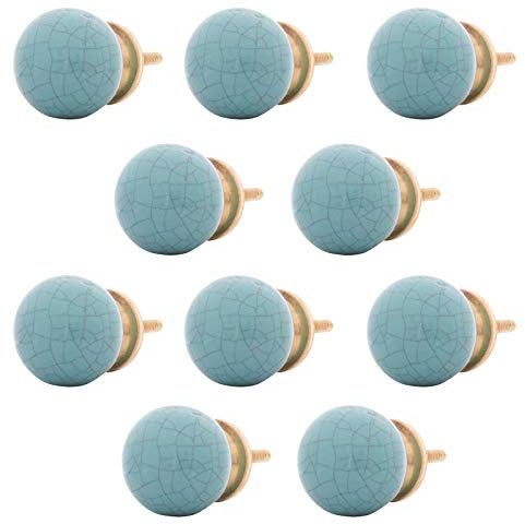 Knober Keramik-Möbelknöpfe klein marmoriert 31mm Landhausstil Shabby-Chic Schrankknopf Türgriff (06. 10 X Türkis)