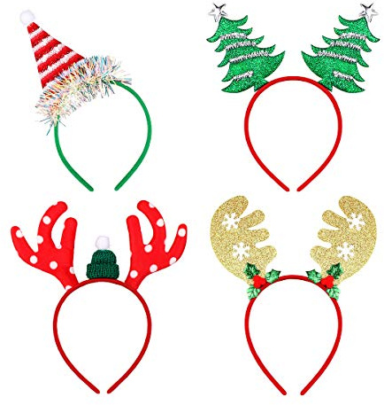 Amosfun 4 Stück Weihnachts Kopfschmuck Mit Rentier Geweih Und Weihnachtsbaum Haarreif Für Erwachsene Und Kinder Party Zubehör