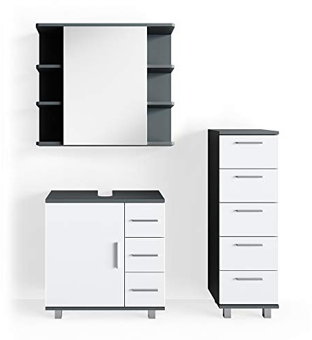 Vicco Badmöbel-Set Ilias, Anthrazit, 60 cm, besteht aus Waschbeckenunterschrank, Spiegelschrank und Midischrank