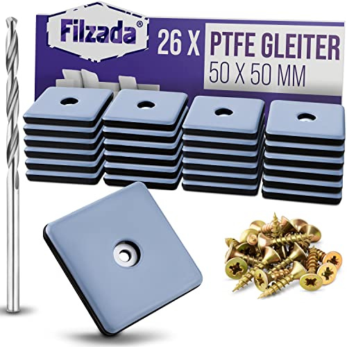 Filzada® 26x Almohadillas de Teflón para Muebles Atornillar - 50 x 50 mm