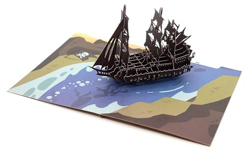 Flying Dutchman 3D-Pop-Up-Karte, Thinking of You-Karte, handgefertigte Grußkarte, Geschenk für Freund und Kollegen, Dankeskarte, Geburtstagskarte, Geschenk für Piraten von Carrabin Fan