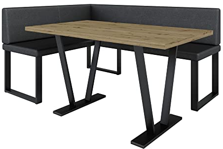 Eckbank Akiko Metal mit Tisch - Eckbankgruppe für Ihrem Esszimmer, Küche modern, Sitzecke, Essecke. Perfekt für Küche, Büro und Rezeption. Solide und Starke Verarbeitung. (Soft 11, 128x168 Links)