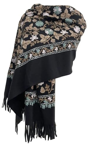 GFM Broderad kashmirtextur ull pashminasjal - höst-vinter - julklapp (EMBSHL), 1-tx-turkos blå, L