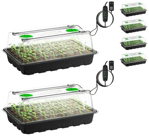 VIVOSUN 6-Pack Seed Starter Trays, 240-Cell Seed Starter Kit with 2 Set of LED Lights, 3.6 Higher Cover, Adjustable Vents, Drainage Holes, Green Propagation Tray for Planting Seed, 40 Cells x 6 Packs