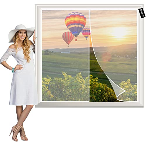 Magnetic Window Screen Outdoor 90x75cm White Hands Free Mesh Screen Door DIY Retractable Garage Door Window Screen Keep Away from Mosquitoes Let Fresh Air in