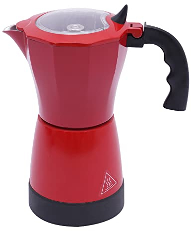 WOQLIBE Cafetera espresso eléctrica con base para 6 tazas de espresso: 300 ml, 480 W, aleación de aluminio (rojo)
