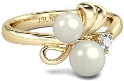 Jeulia Ring aus Sterlingsilber, goldfarben, mit Perle, Verlobungsring, Ehering für Frauen, ihre Teenager-Mädchen, mit Schmuckschatulle