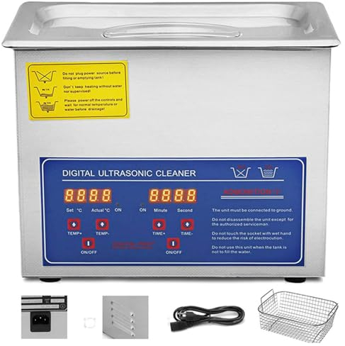 Automatisk ultraljudstvätt för vinylskivor med timer, bärbar maskin för ljudkavitation, rengöringsmedel i rostfritt stål för skivor, smycken, klockor, glasögon, tandproteser,6L