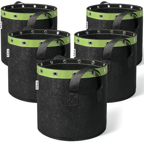 POTLAB 11l Stofftopf,5 Stück 11L Pflanzsack, Vliesstoff Pflanztasche mit Griffe für Tomaten,Kartoffeln,Erdbeeren.