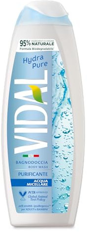 Vidal - Bagnoschiuma Hydrapure, Formula Ipoallergenica, con Acqua Micellare, Dermatologicamente Testato, 500ml