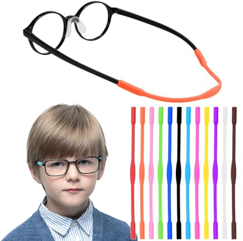 WKRTDY Sangles de lunettes en silicone ，Lot de 12 élastiques antidérapants pour lunettes de sport et lunettes de soleil pour enfants，Support de cordon de couleur variée