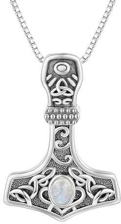 CUPENDA Thor Hammer Halskette Sterling Silber Keltischer Mjolnir Anhänger Labradorit Halskette Wikinger Schmuck Geschenke für Frauen
