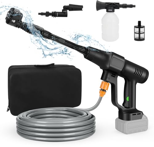 Akku Hochdruckreiniger für Makita 18V Akku, Tragbar Mobiler Hochdruckreinig mit 6-in-1-Multi-Sprühdüse, Schaumkrug, 5M Schlauch, Für Autowäsche Teppichreinigen Bewässern (ohne Akku) (Black)