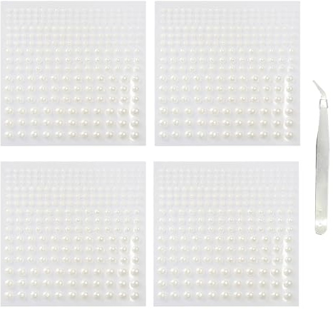 SHUBEIEUMI 900 Pcs Pearl Stickers, Self Adhesive Back Stick on Pearls, Flat Back Pearls Sticker Sheets with Pick Up Tweezer, for Face Beauty Makeup Nail Art DIY Crafts Home Decor (2/3/4/5/6mm)