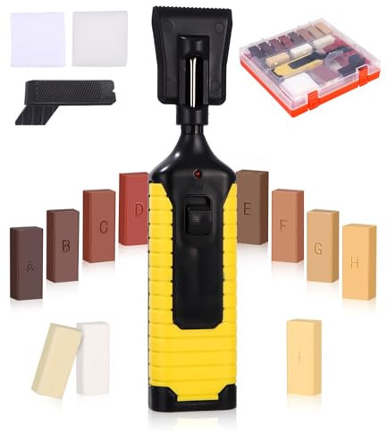 Laminat Reparaturset,19 Stück Holz Parkett Reparaturset,Profi Holzkitt mit 11 Hartwachs Stangen in verschiedenen Farben,für Holzoberflächen aller Art,Deckt Laminatboden Flecken,Loch,Kratzer,Risse