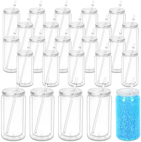 Maucircol Acryl-Schneekugel-Becher, 473 ml, vorgebohrt, doppelwandig, Kunststoff, transparent, für Glitzer-Schneekugel zum Selbermachen, doppelwandige Kunststoff-Schneekugelbecher mit transparentem