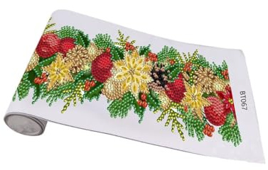 Syntego DIY Gold Floral Tannenzapfen Weihnachten rote Kugel Fenster Aufkleber Diamantmalerei Kit Strass Ornament Dekoration ca. 1 Meter lang