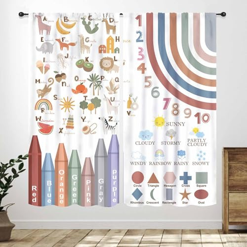 Lnepty Kids Alphabet Curtain for Bedroom,Cartoon Rainbow Alphabet Learning Daycare Preschool Classroom Curtains Educational Nursery Playroom Living Room Window Drapes 2 Panel,42X45 Inch