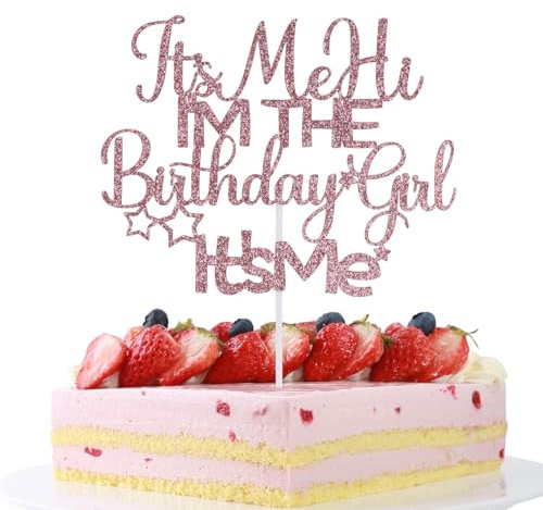 Pink Glitter Cupcake Toppers, It's Me Hej I'm the Birthday Girl It's Me Cake Topper Funny Birthday Cake Topper Dubbelsidig Flickor Födelsedagstårta Dekoration Tårta Fotorekvisita