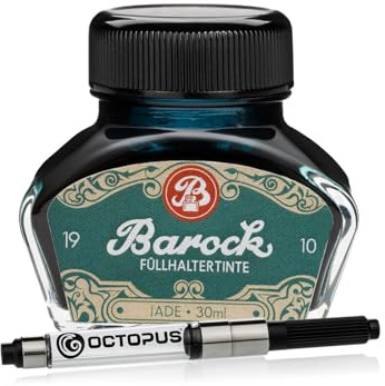 Barock 1910 Füllhaltertinte Jade, Türkis, 30 ml mit Konverter | Türkise Füllertinte mit Tinten-Konverter, intensive Farbe für Füller, Kalligrafiefeder und Handschrift