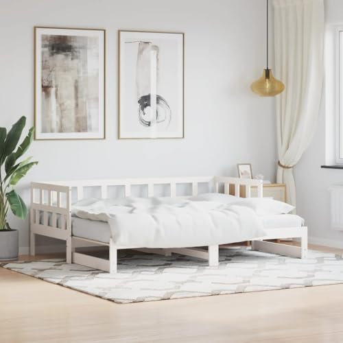 Sufrk Tagesbett Ausziehbar Weiß 80x200 cm Bett Ausziehbar Bett Zum Ausziehen Ausziehbares Tagesbett Bett Sofa Massivholz Kiefer - 836208