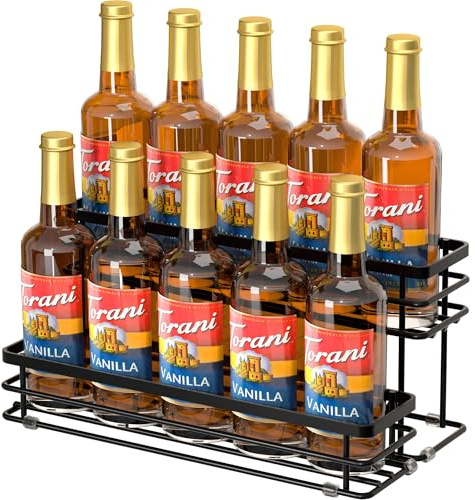 Homedawn Kaffeesirup-Organizer, Sirup-Flaschenhalter Ständer für Kaffeebar, 2-stöckig, 10 Flaschen, Aufbewahrungsregale für Sirup, Wein, Dressing für Küchenarbeitsplatte (10 Flaschen schwarz)