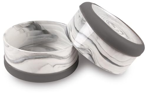 Hundenapf aus Keramik 2er Set (Grau / 400 ml) Napf für Kleine und Grosse Hunde - Modern mit Rutschfester Unterseite - Spülmaschinengeeignet - Futternapf Fressnapf