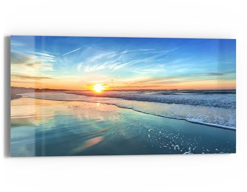 DEQORI Glasbild Echtglas | Motiv Goldenes Küstenmeer | horizontal einteilig 60x30 cm | schöne Dekoration | Wandbild für Wohnzimmer, Schlafzimmer, Flur & Küche | moderne Wanddeko