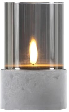Marrakesch LED Kerze Stumpenkerze in Zement Grau ? 11cm und 15,5cm hoch | Outdoor Flackernde Led Kerzen Batteriebetrieben mit Timerfunktion für Adventskranz Kerzenständer & Weihnachtsdeko
