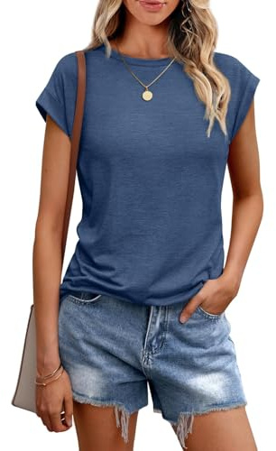 Cuptacc T-shirts för kvinnor sommar rund hals keps ärm toppar affärer