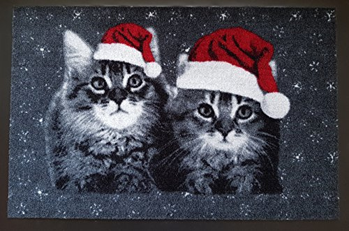 Trendstern Fußmatte Tiere Eulen Katzen Hunde Blumen für Innen und Außen Home 40x60 cm wetterfest rutschfest waschbar (Weihnachten)