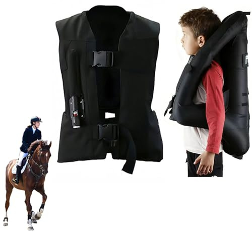 Heerben Chaleco De Airbag para Montar A Caballo para Niños, Jinete Ecuestre Ajustable Entrenamiento De Equitación En Motocicleta Chaleco Protector Botella De Compresión No Incluida,Negro,M