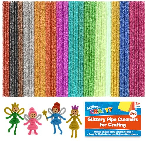 SOL 240pk Glitter Pipe Cleaners for Craft 15cm – Sparkly, Glittery, Flexible Colourful Pipe Cleaners for Crafting, DIY Kit for Halloween, Easter & Christmas Decorations, Craft Set