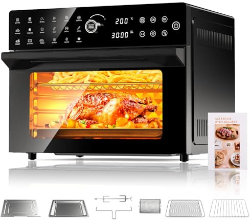 30L Heißluftfritteuse XXL Minibackofen mit LED-Touchscreen, Minibackofen mit Umluft mit 20 Programmen und Zwei Kochmodi, 1800W Heissluftfritteuse Air Fryer Oven ohne Öl, 8h Timer, Rezeptbuch,7 Anhänge
