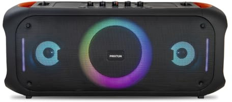 PRIXTON Altavoz Karaoke Portátil Jaia MAX con Bluetooth/USB/AUX/TF/FM, Potencia 75 W, Autonomía 10h, Efectos Echo, Bass y TREBE, Función Voice Cut, Micrófono Incluido, 5 Efectos de Luz LED, Negro
