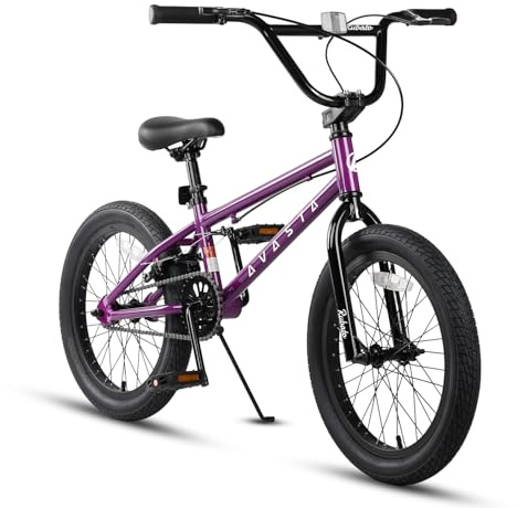 AVASTA 18 Tums Storbarnscykel Freestyle BMX Cykel för 5 6 7 8 Åringar Pojkar Flickor och Nybörjare, Lila