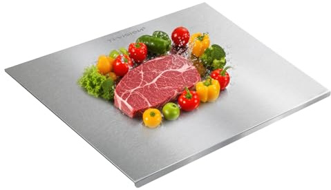 Planche à découper en titane pur avec rebord Ultra-résistante Légère Antidérapante Hygiénique Sécuritaire pour aliments en métal Idéale pour la préparation de viande crue et de poisson (Petite)