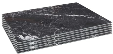 Harbour Housewares Rectangle Glass Placemats - 40cm x 30cm - Black Marble - 6x Tempered Heat-Resistant Non-Slip Rectangle Indoor Outdoor Home Kitchen Dining Table Dinner Plate Place Mat Mats Set