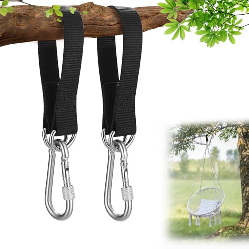 Hängematte Befestigung Aufhängung Gurt Kit, 2 Stücke Schaukel Befestigung mit 2 Schwerlast Karabinern und D-Ringen, Schaukel Befestigung Baum Gurt, das Schnell Montiert, für Hängesessel