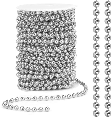 Guirlande De Perles, Guirlande Sapin De Noel, Décorations De Noël, Chaîne De Perles, Argent 6mm 24m, pour Fête, Anniversaire, Décoration Festive, Mariage Et Bricolage, Perles en Plastique
